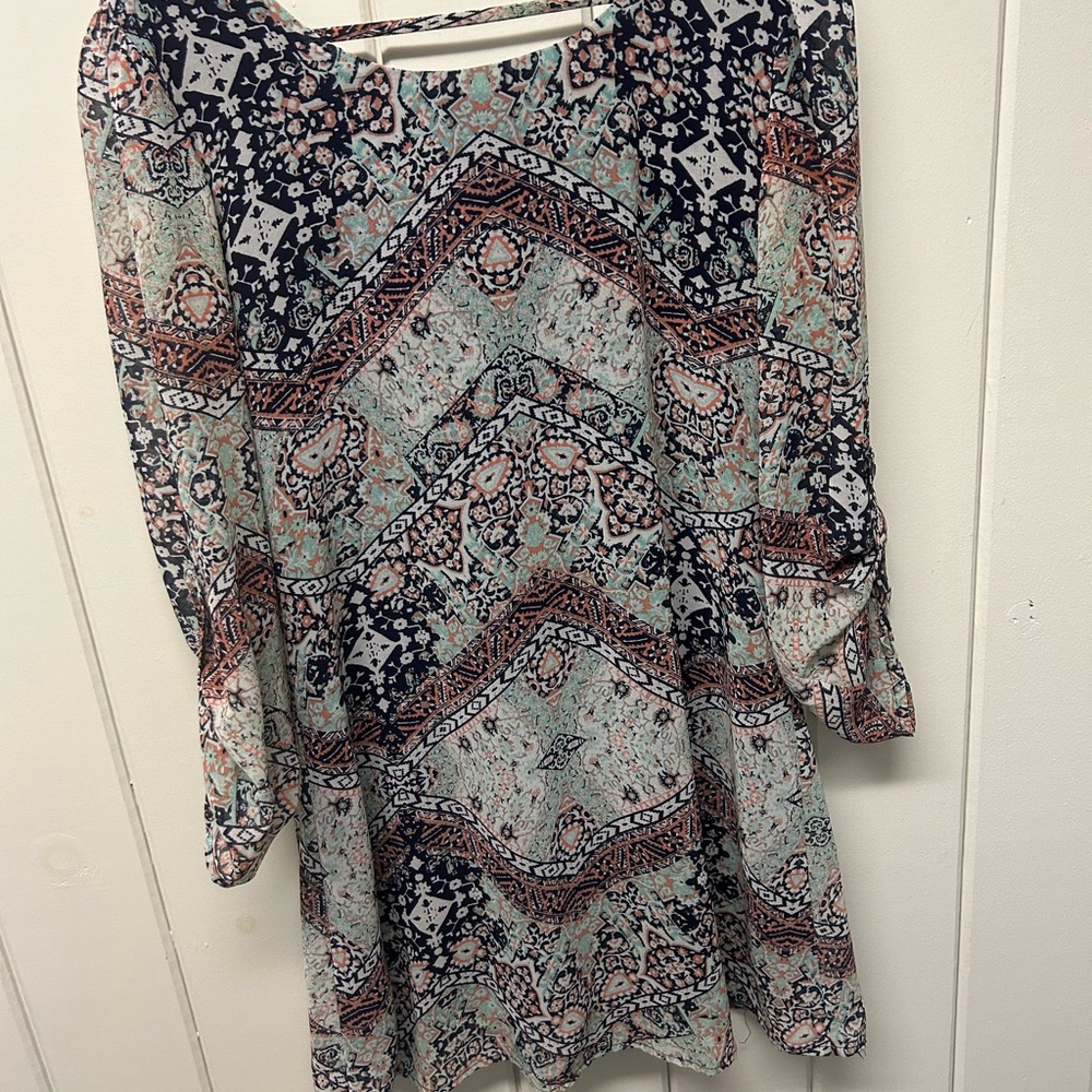 Speechless Navy and Orange Patterned Dress